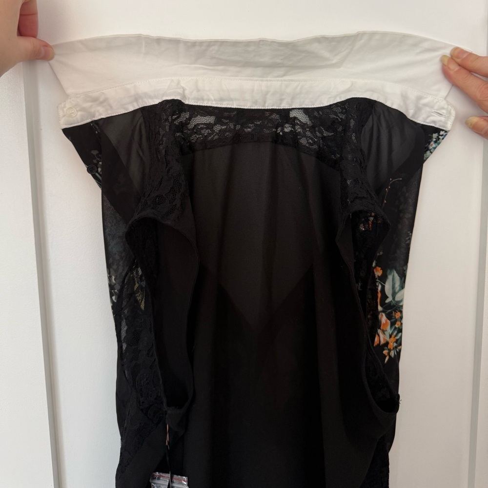 NWT Dex Floral Sheer Sleeveless Blouse M Summer Vacation Feminine Boho Black - Picture 6 of 6
